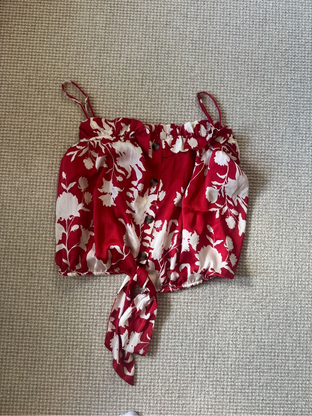 Johanna Ortiz Red and White Floral Crop Top